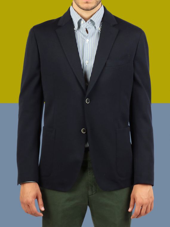 2-button unlined jacket with flat patch pockets