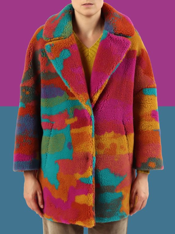 Multicolor faux fur coat