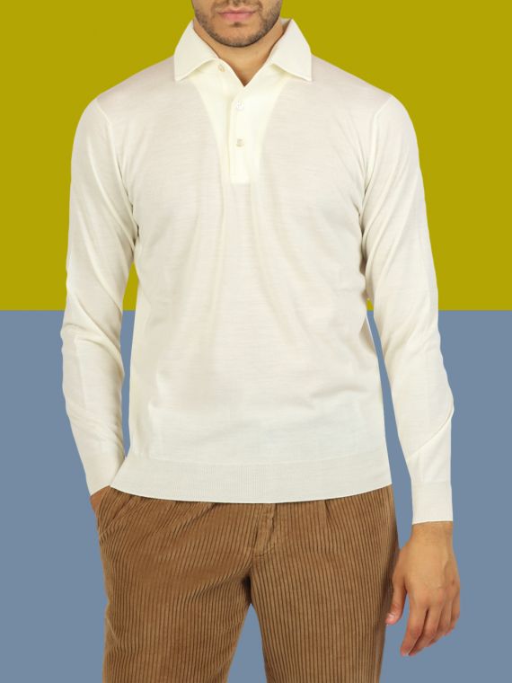 Long sleeve polo shirt in royal merinos