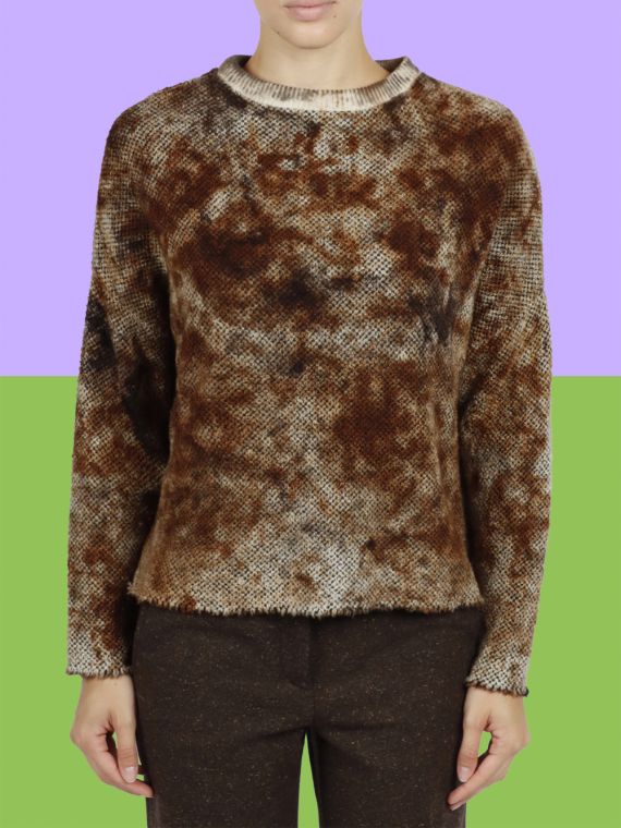 Crew neck sweater in wool and silk