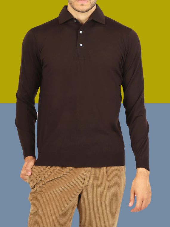 Long sleeve polo shirt in royal merinos
