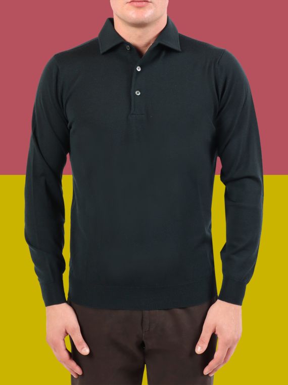 Long sleeve polo shirt in royal merinos