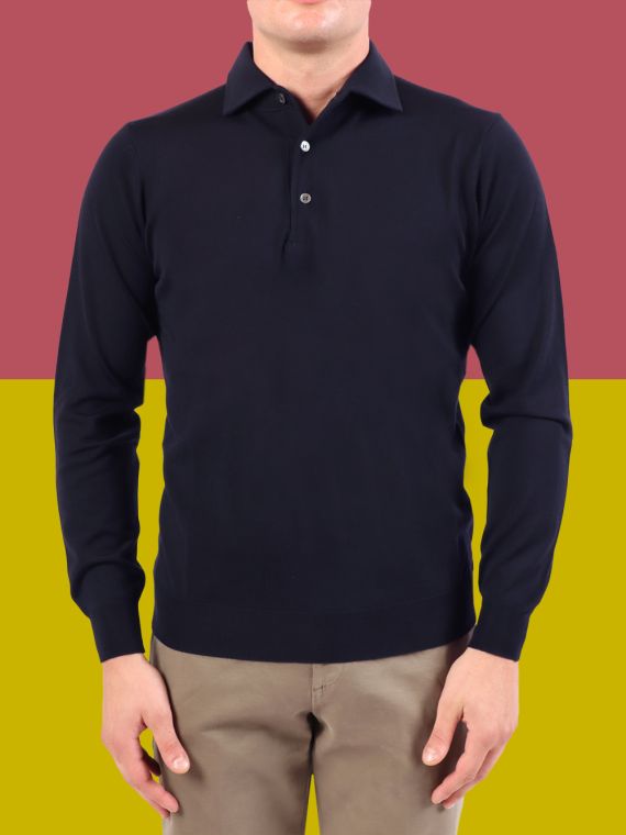 Long sleeve polo shirt in royal merinos