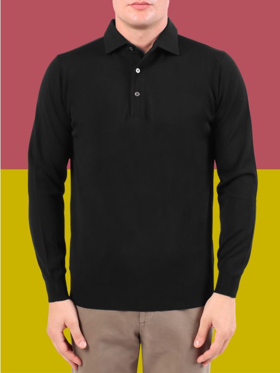 Long sleeve polo shirt in royal merinos