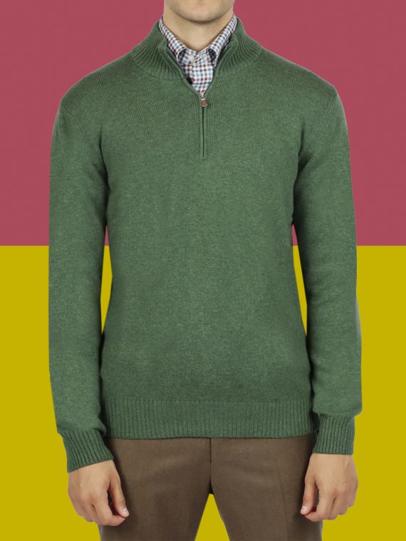Wool zipped waffle henley sweater