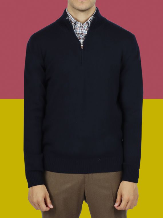 Wool zipped waffle henley sweater