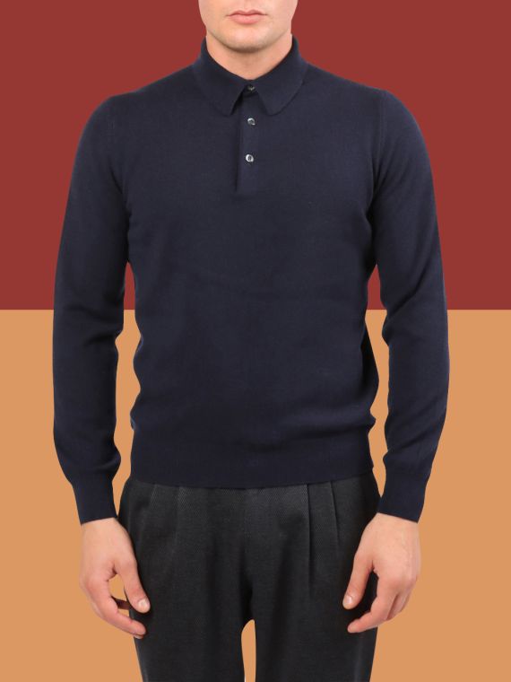 1-ply cashmere polo shirt