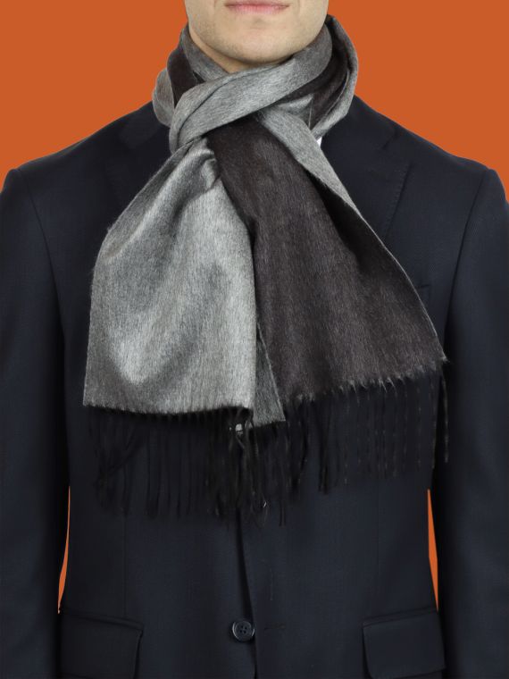 Double fringe scarf in silk and cashmere