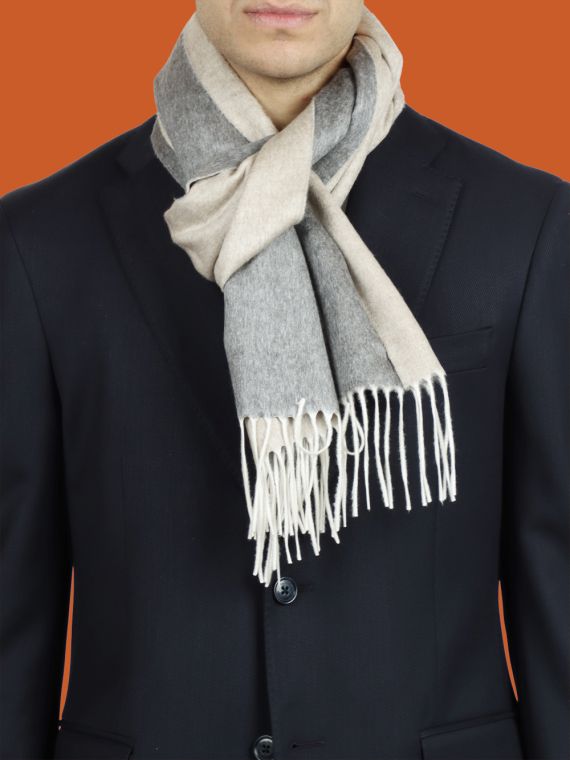 Double fringe scarf in silk and cashmere