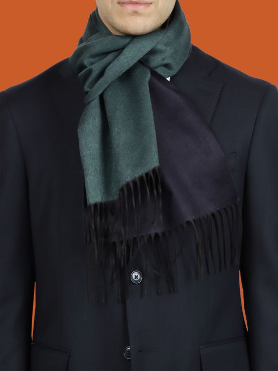 Double fringe scarf in silk and cashmere