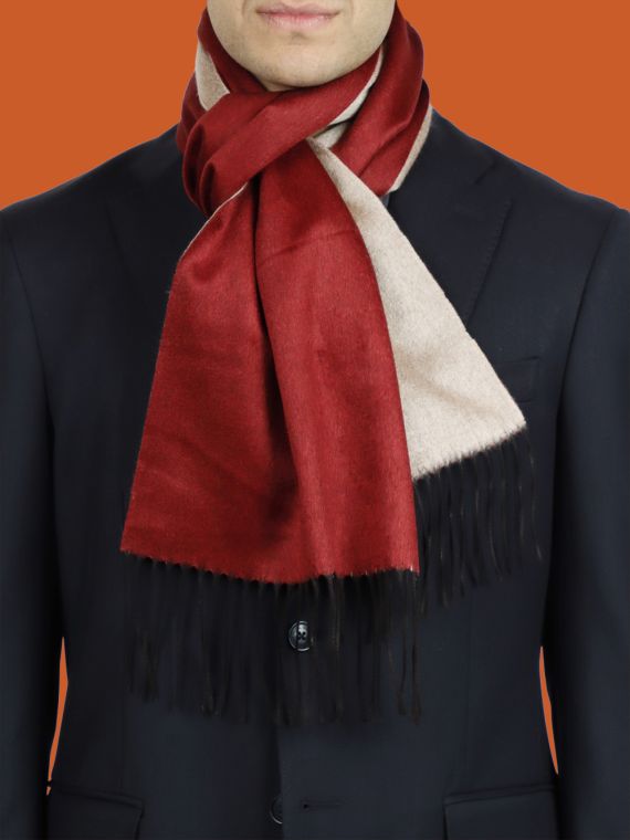 Double fringe scarf in silk and cashmere