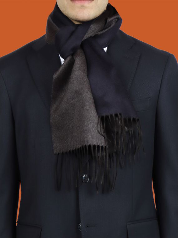 Double fringe scarf in silk and cashmere
