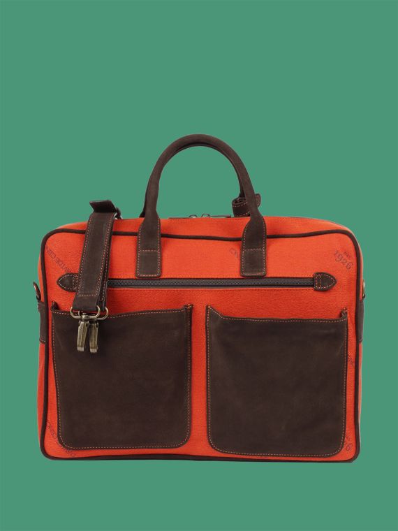 Business bag in cotton and suede