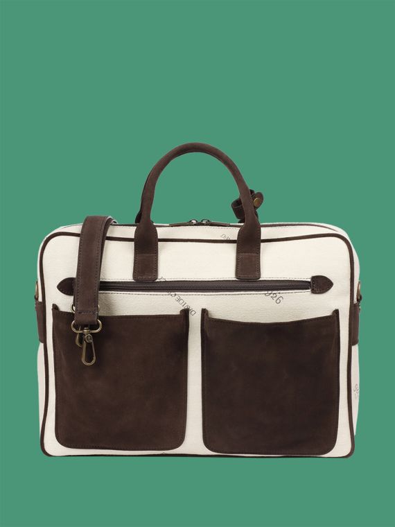 Business bag in cotton and suede