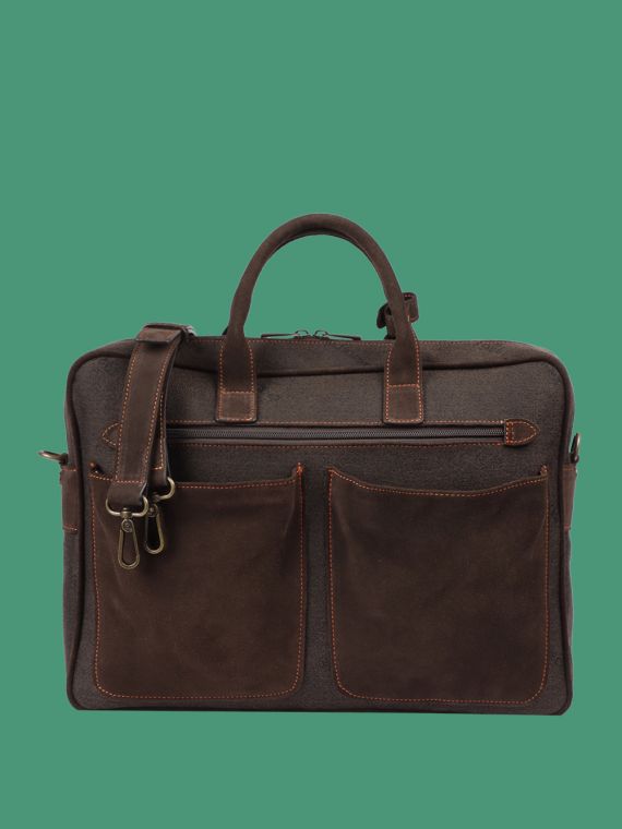 Business bag in cotton and suede