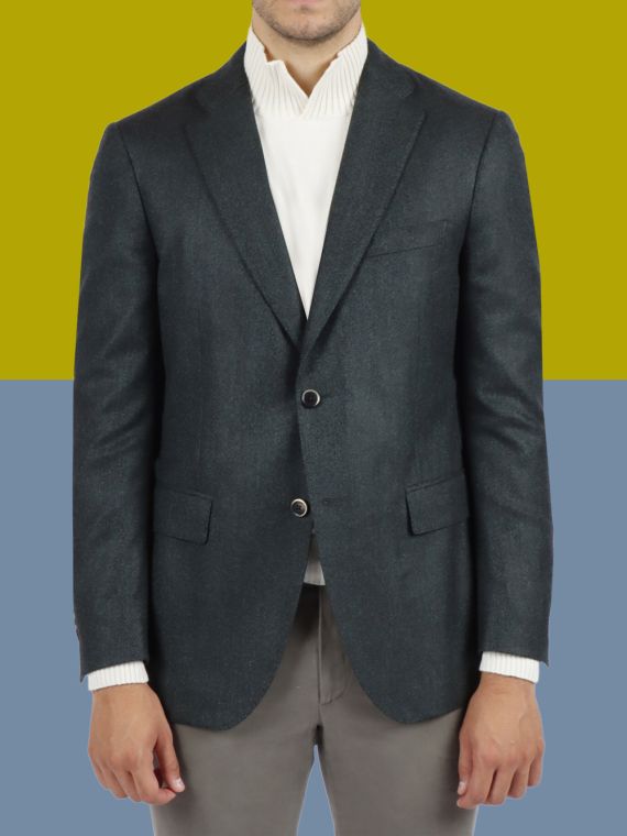 Two-button herringbone wool and cashmere jacket