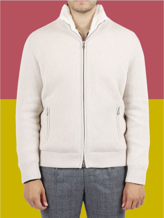 Cashmere Jacket - Full-Zip with Detachable Fur Collar