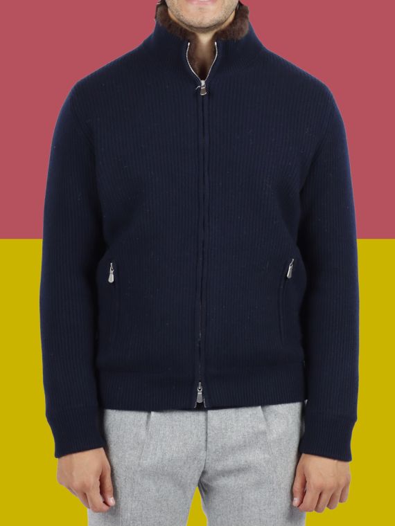 Cashmere Jacket - Full-Zip with Detachable Fur Collar