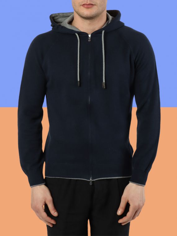 Full zip sweatshirt with hood and pockets with piping
