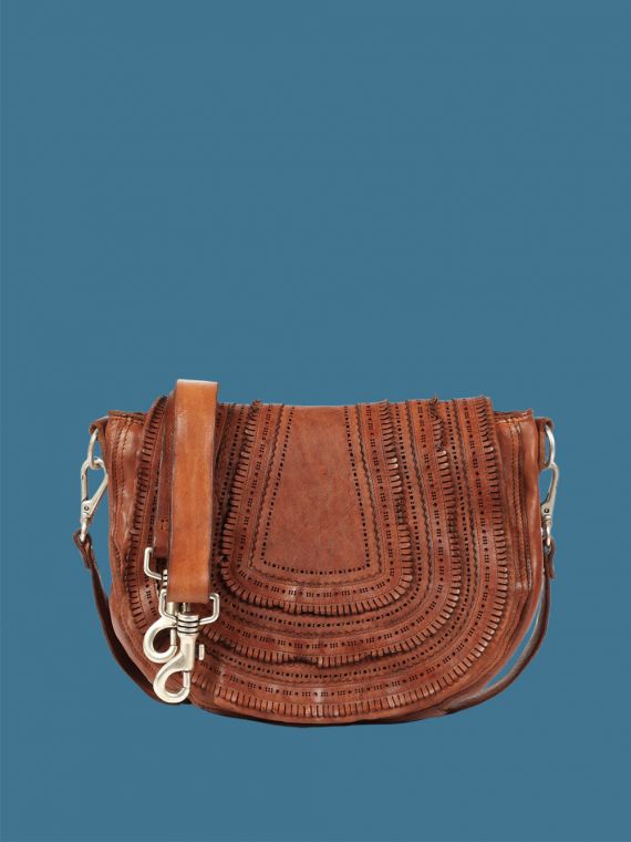 Shoulder bag Glam in cognac leather with studs