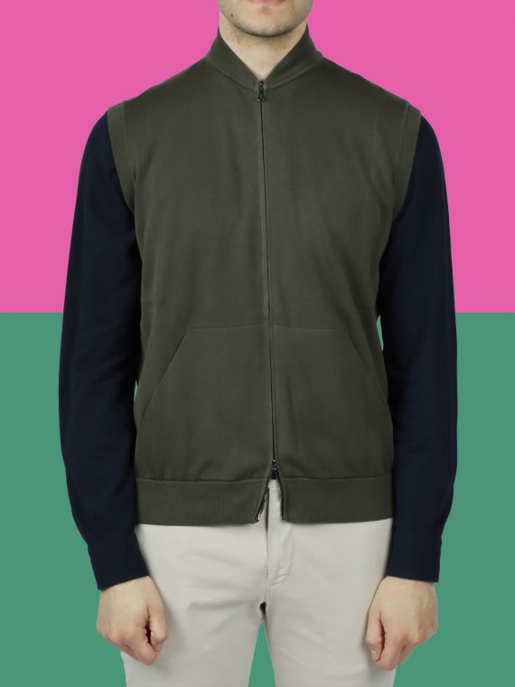Cotton two-pocket zip-up vest