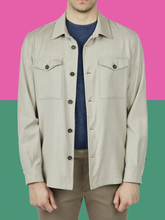 Over-Shirt Two Pockets in Linen Wool and Silk