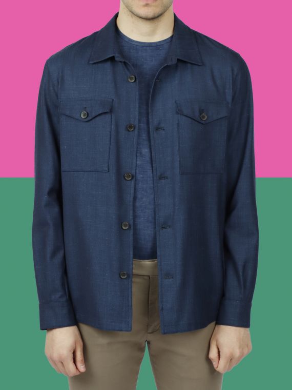 Over-Shirt Two Pockets in Linen Wool and Silk