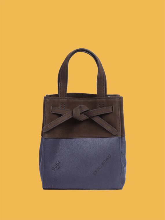 Davide Cenci Mini Shopping Bag in Fabric and Suede